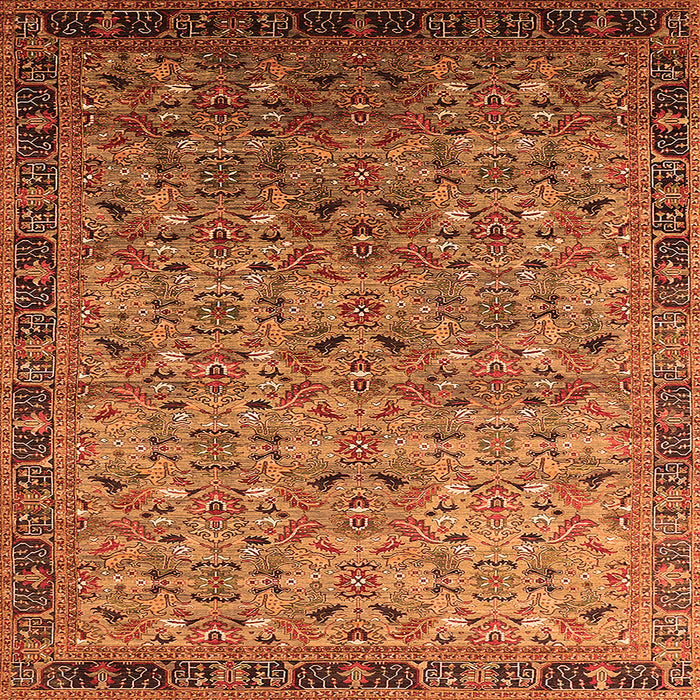 Square Machine Washable Oriental Orange Industrial Area Rugs, wshurb1953org