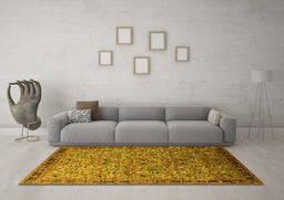 Machine Washable Oriental Yellow Industrial Rug in a Living Room, wshurb1953yw