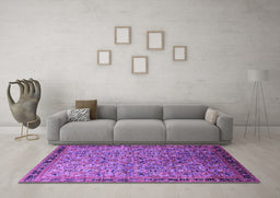 Machine Washable Oriental Purple Industrial Area Rugs in a Living Room, wshurb1953pur