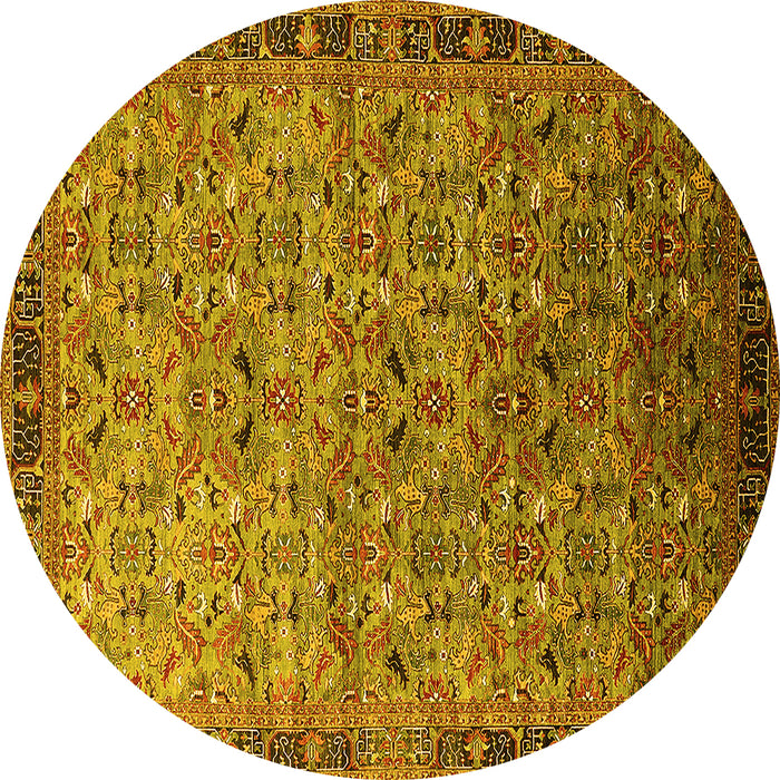 Round Machine Washable Oriental Yellow Industrial Rug, wshurb1953yw