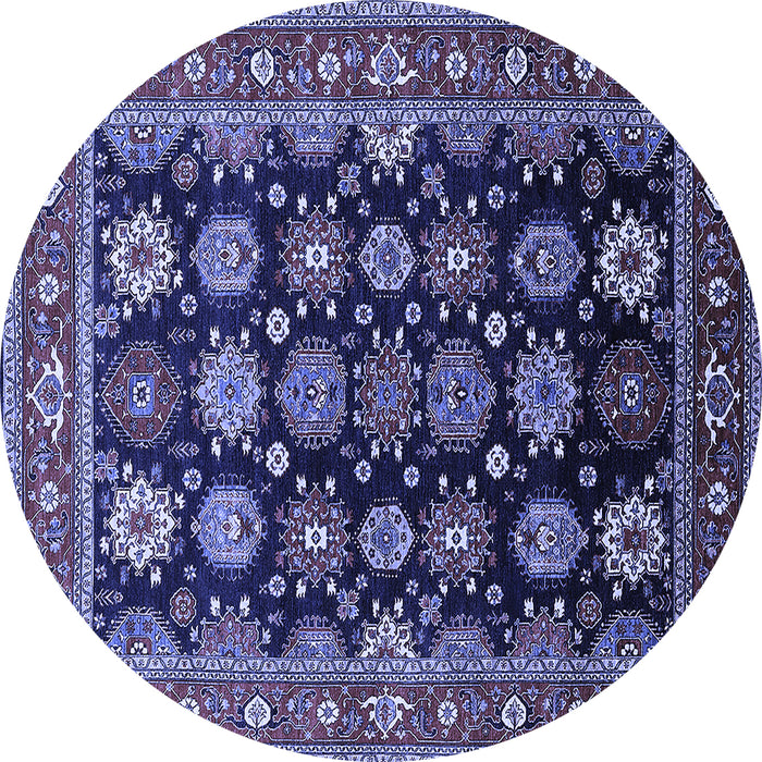 Round Machine Washable Oriental Blue Industrial Rug, wshurb1954blu