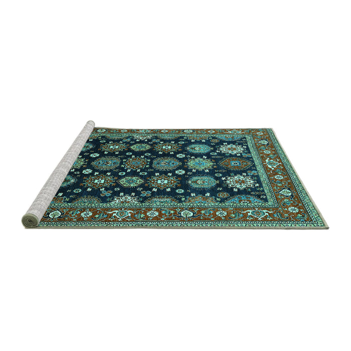 Sideview of Machine Washable Oriental Turquoise Industrial Area Rugs, wshurb1954turq