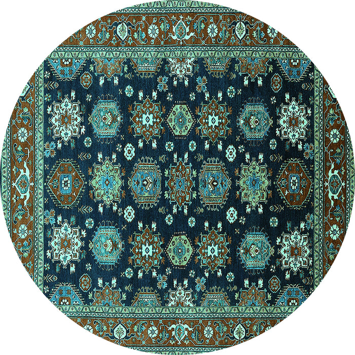 Round Machine Washable Oriental Turquoise Industrial Area Rugs, wshurb1954turq