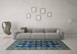 Machine Washable Oriental Light Blue Industrial Rug in a Living Room, wshurb1954lblu