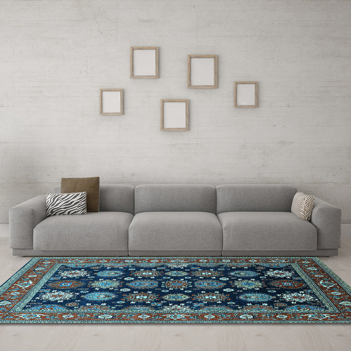 Machine Washable Oriental Light Blue Industrial Rug in a Living Room, wshurb1954lblu