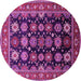 Round Machine Washable Oriental Pink Industrial Rug, wshurb1954pnk