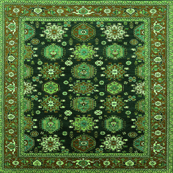 Square Machine Washable Oriental Green Industrial Area Rugs, wshurb1954grn