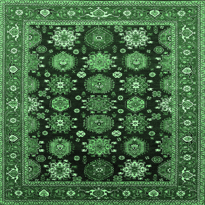 Square Machine Washable Oriental Emerald Green Industrial Area Rugs, wshurb1954emgrn