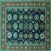 Square Oriental Turquoise Industrial Rug, urb1954turq