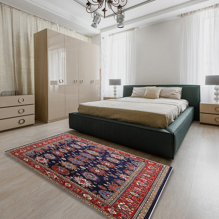Mid-Century Modern Pink Oriental Rug in a Bedroom, urb1954
