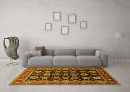 Machine Washable Oriental Yellow Industrial Rug in a Living Room, wshurb1954yw