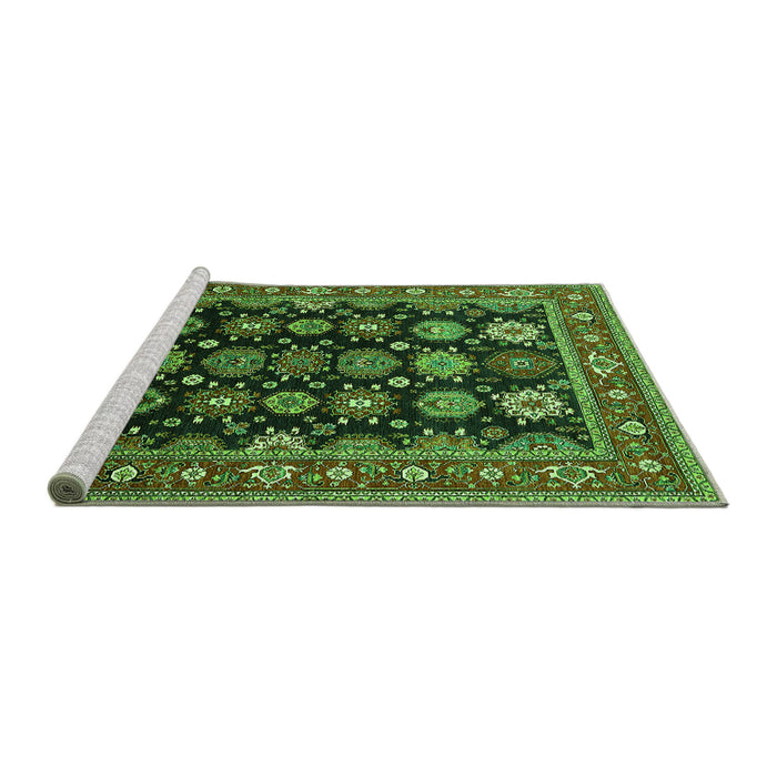 Sideview of Machine Washable Oriental Green Industrial Area Rugs, wshurb1954grn