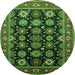 Round Machine Washable Oriental Green Industrial Area Rugs, wshurb1954grn