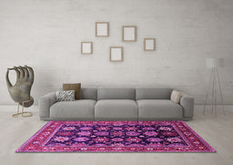 Machine Washable Oriental Pink Industrial Rug in a Living Room, wshurb1954pnk