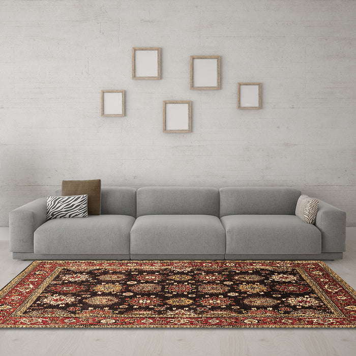 Machine Washable Oriental Brown Industrial Rug in a Living Room,, wshurb1954brn