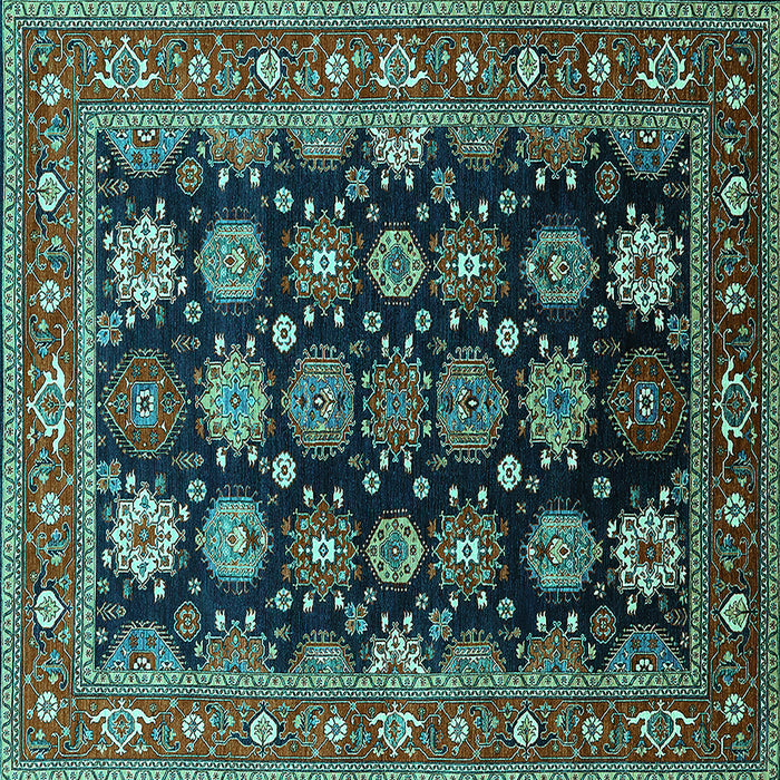 Square Machine Washable Oriental Turquoise Industrial Area Rugs, wshurb1954turq
