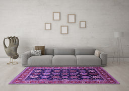 Machine Washable Oriental Purple Industrial Area Rugs in a Living Room, wshurb1954pur
