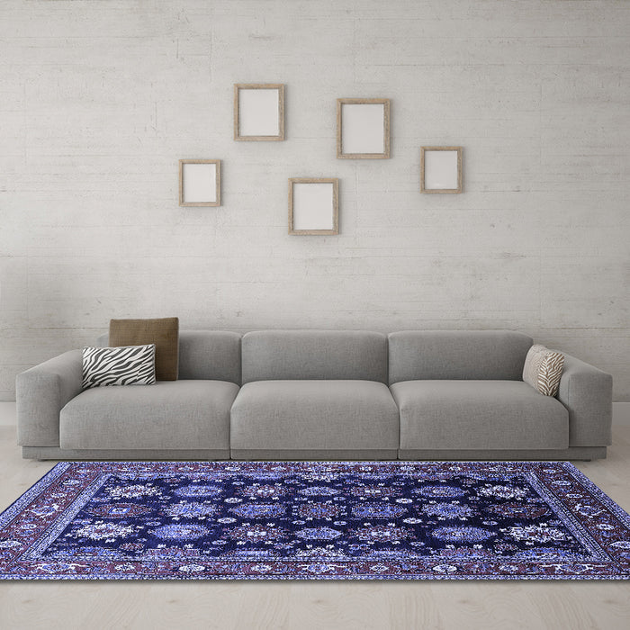 Machine Washable Oriental Blue Industrial Rug in a Living Room, wshurb1954blu