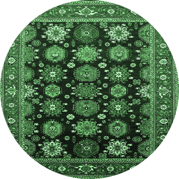 Round Machine Washable Oriental Emerald Green Industrial Area Rugs, wshurb1954emgrn