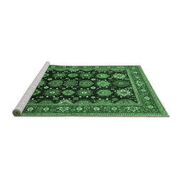 Sideview of Machine Washable Oriental Emerald Green Industrial Area Rugs, wshurb1954emgrn