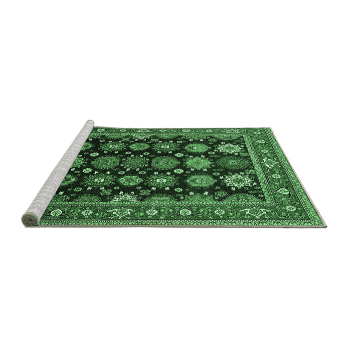Sideview of Machine Washable Oriental Emerald Green Industrial Area Rugs, wshurb1954emgrn
