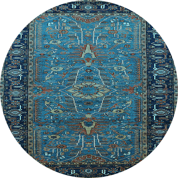 Round Machine Washable Oriental Light Blue Industrial Rug, wshurb1955lblu