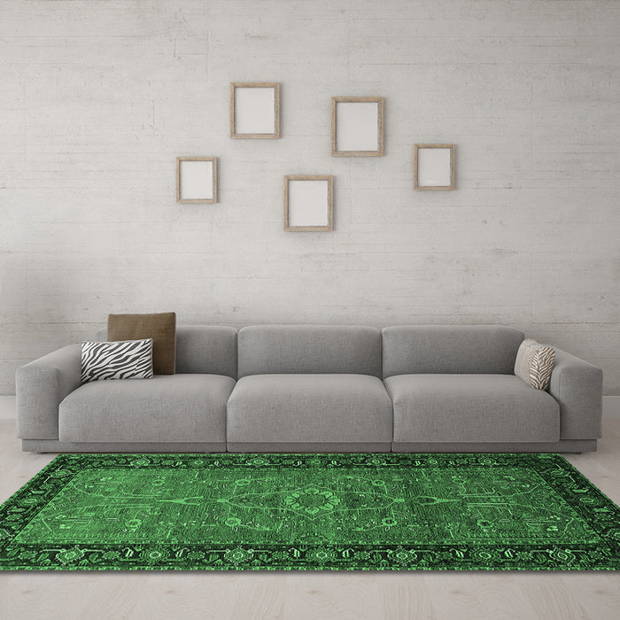 Machine Washable Oriental Emerald Green Industrial Area Rugs in a Living Room,, wshurb1955emgrn