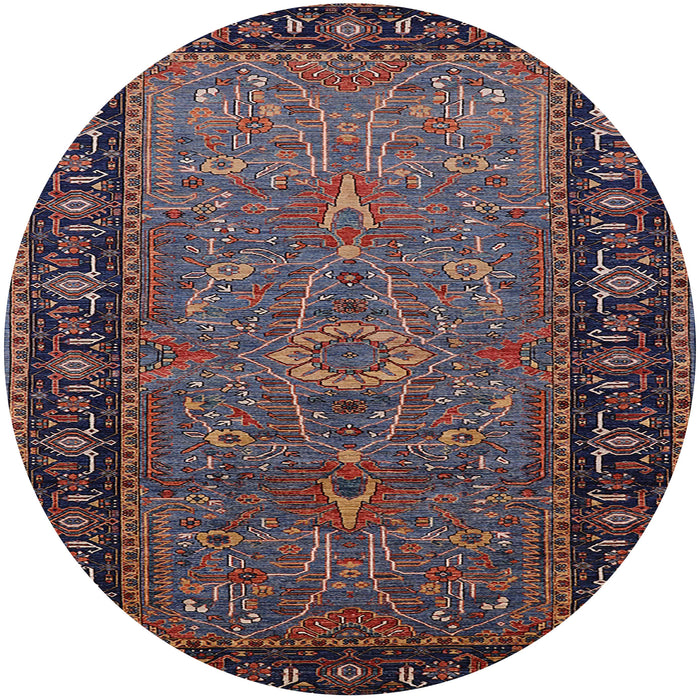 Round Mid-Century Modern Rose Purple Oriental Rug, urb1955