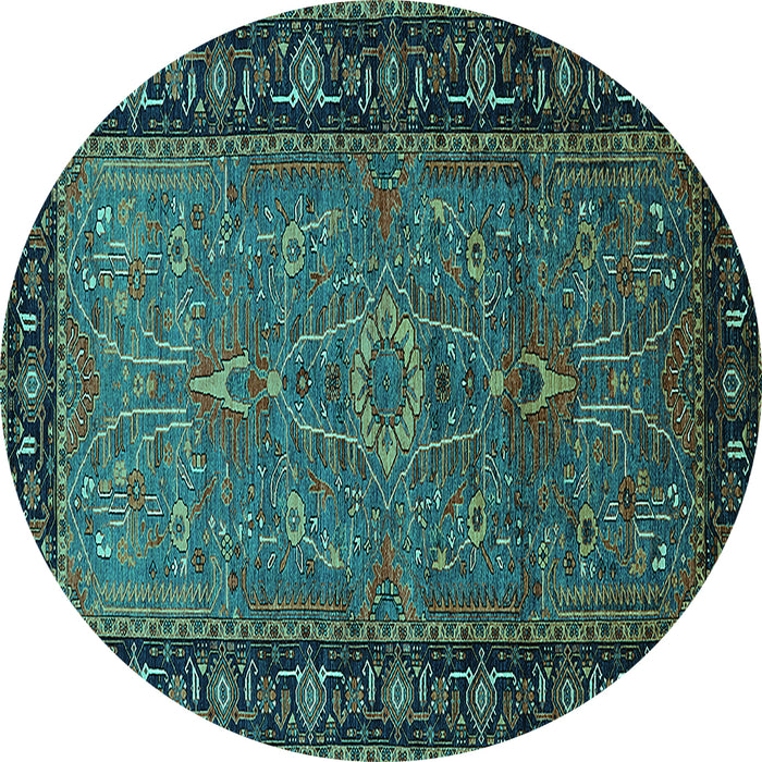 Round Oriental Turquoise Industrial Rug, urb1955turq