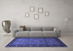 Machine Washable Oriental Blue Industrial Rug in a Living Room, wshurb1955blu