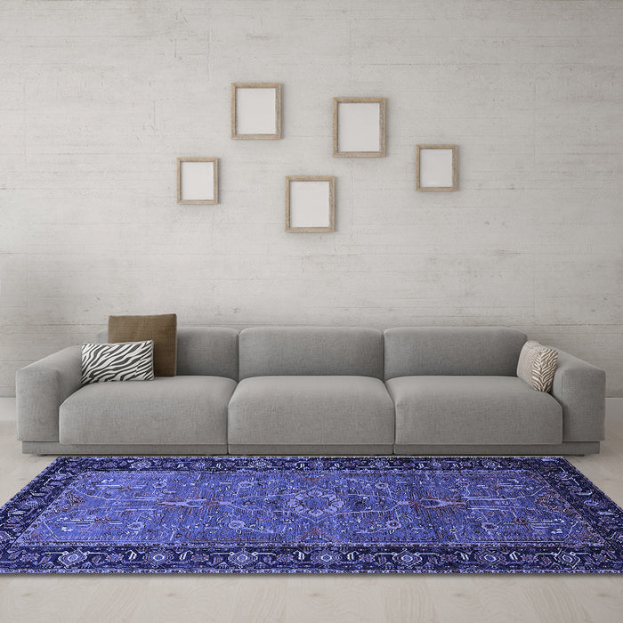 Machine Washable Oriental Blue Industrial Rug in a Living Room, wshurb1955blu