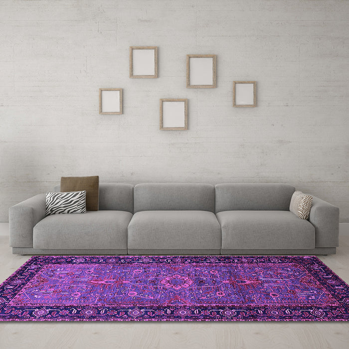 Machine Washable Oriental Purple Industrial Area Rugs in a Living Room, wshurb1955pur