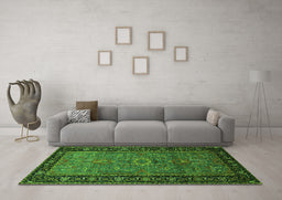 Machine Washable Oriental Green Industrial Area Rugs in a Living Room,, wshurb1955grn