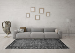 Machine Washable Oriental Gray Industrial Rug in a Living Room,, wshurb1955gry