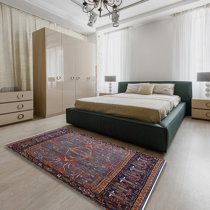 Machine Washable Industrial Modern Rose Dust Purple Rug in a Bedroom, wshurb1955