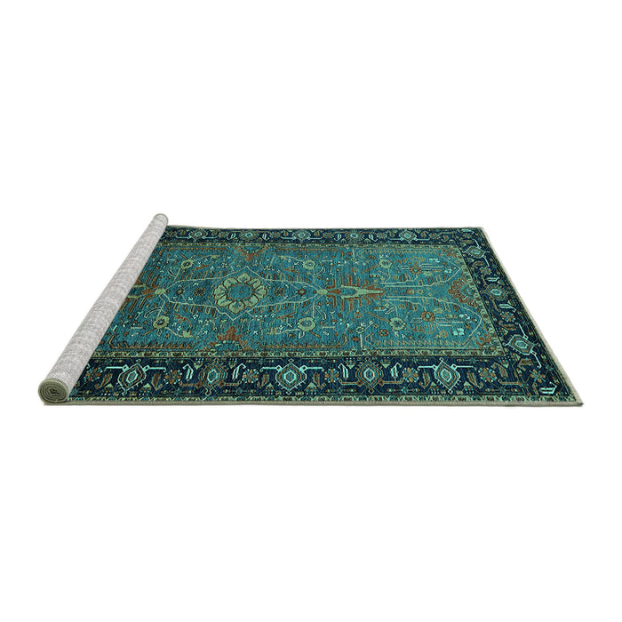 Sideview of Machine Washable Oriental Turquoise Industrial Area Rugs, wshurb1955turq