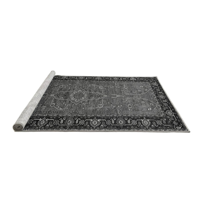 Sideview of Machine Washable Oriental Gray Industrial Rug, wshurb1955gry