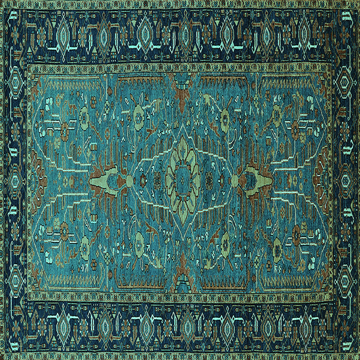 Square Machine Washable Oriental Turquoise Industrial Area Rugs, wshurb1955turq