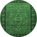 Round Machine Washable Oriental Emerald Green Industrial Area Rugs, wshurb1955emgrn