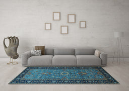 Machine Washable Oriental Light Blue Industrial Rug in a Living Room, wshurb1955lblu