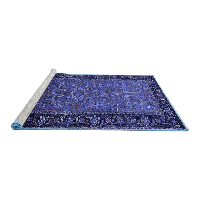 Sideview of Machine Washable Oriental Blue Industrial Rug, wshurb1955blu