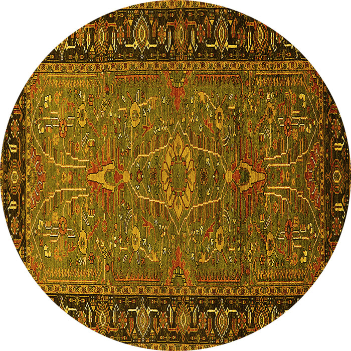 Round Machine Washable Oriental Yellow Industrial Rug, wshurb1955yw