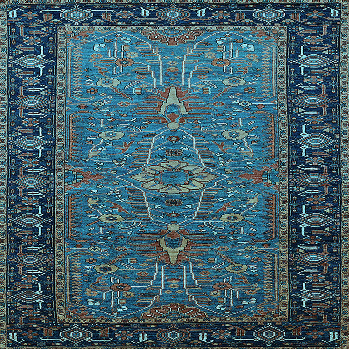 Square Machine Washable Oriental Light Blue Industrial Rug, wshurb1955lblu