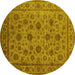 Round Machine Washable Oriental Yellow Industrial Rug, wshurb1956yw