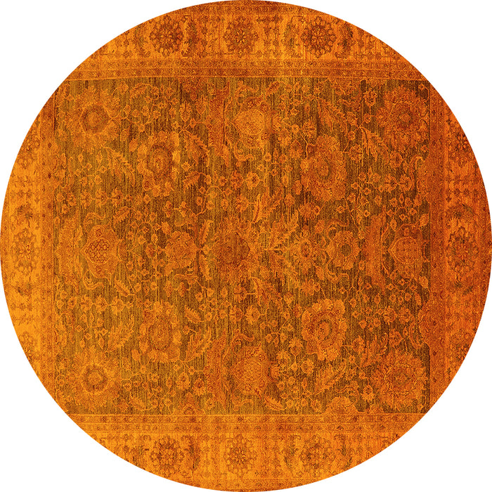 Round Machine Washable Oriental Yellow Industrial Rug, wshurb1957yw
