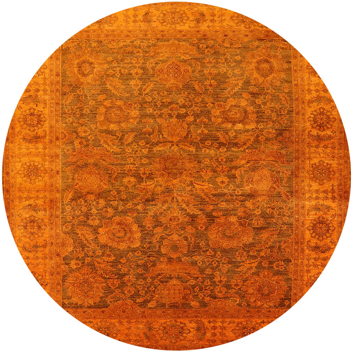 Round Mid-Century Modern Neon Orange Oriental Rug, urb1957