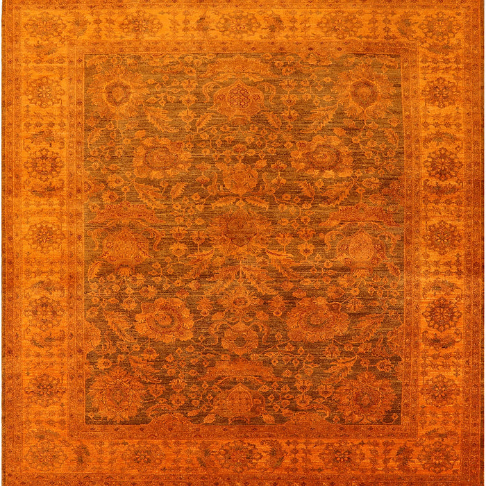 Square Mid-Century Modern Neon Orange Oriental Rug, urb1957