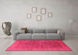 Machine Washable Oriental Pink Industrial Rug in a Living Room, wshurb1957pnk