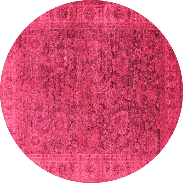 Round Machine Washable Oriental Pink Industrial Rug, wshurb1957pnk