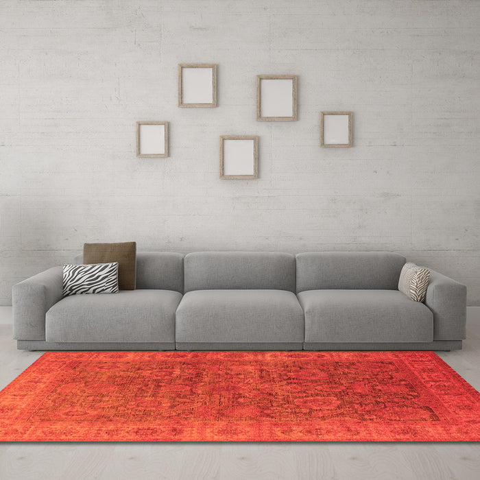 Machine Washable Oriental Orange Industrial Area Rugs in a Living Room, wshurb1957org